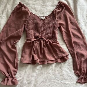 Ultra Flirt Pink Smocked Puff Sleeve Blouse